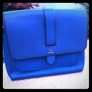 🆕 Fossil Blue Leather Crossbody Purse Handbag